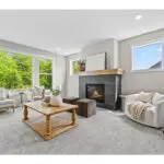 Neutral living room with modern fireplace