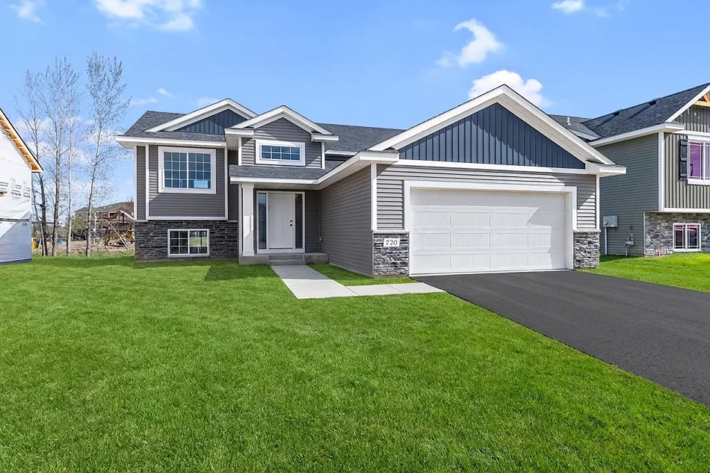 Gray suburban house with two-car garage