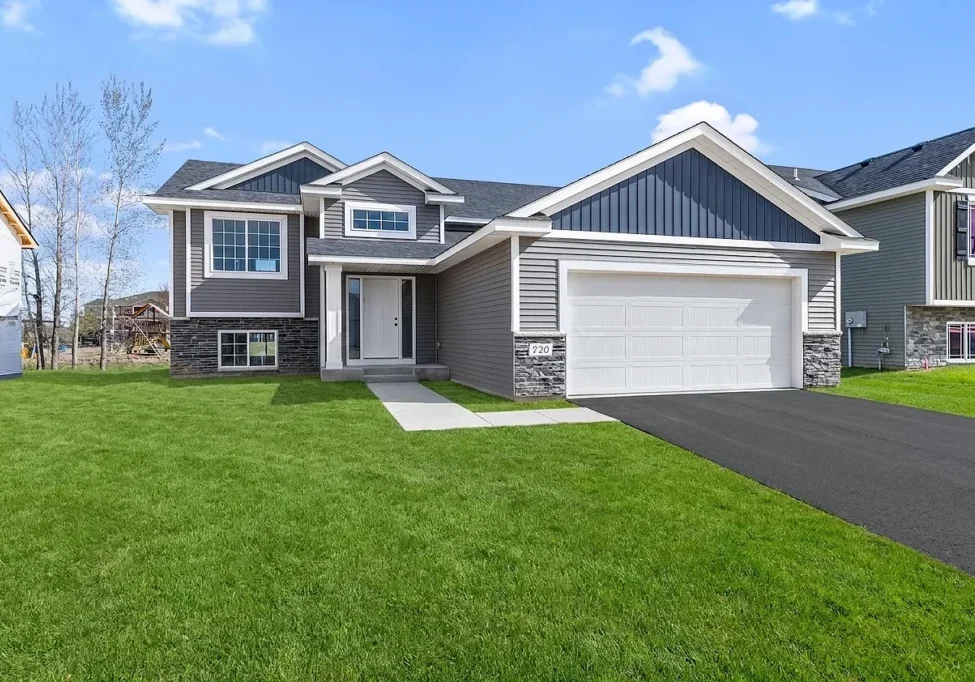 Gray suburban house with two-car garage